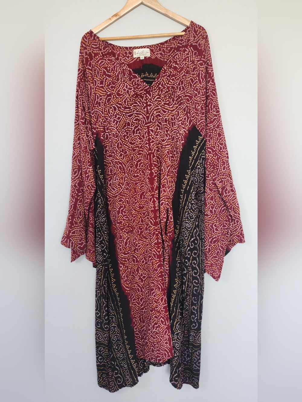 Kantha Bae New Moon Maxi Dress Vintage Crepe Sari Bell Sleeve Boho Free Size